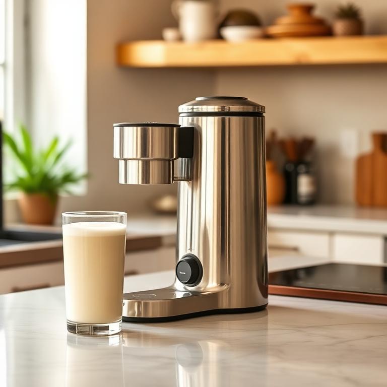 Fresh almond milk poured into a glass